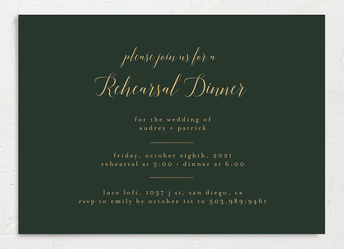 Marble Glamour Rehearsal Dinner Invitations front in green
