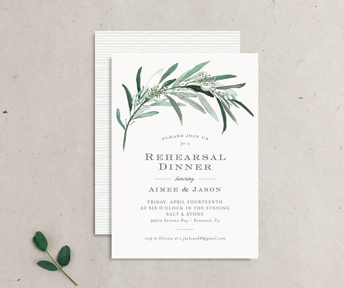 Painted Branch Rehearsal Dinner Invitations front-and-back in green