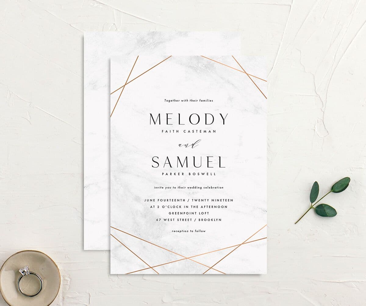 Minimal Marble Wedding Invitations front-and-back in grey