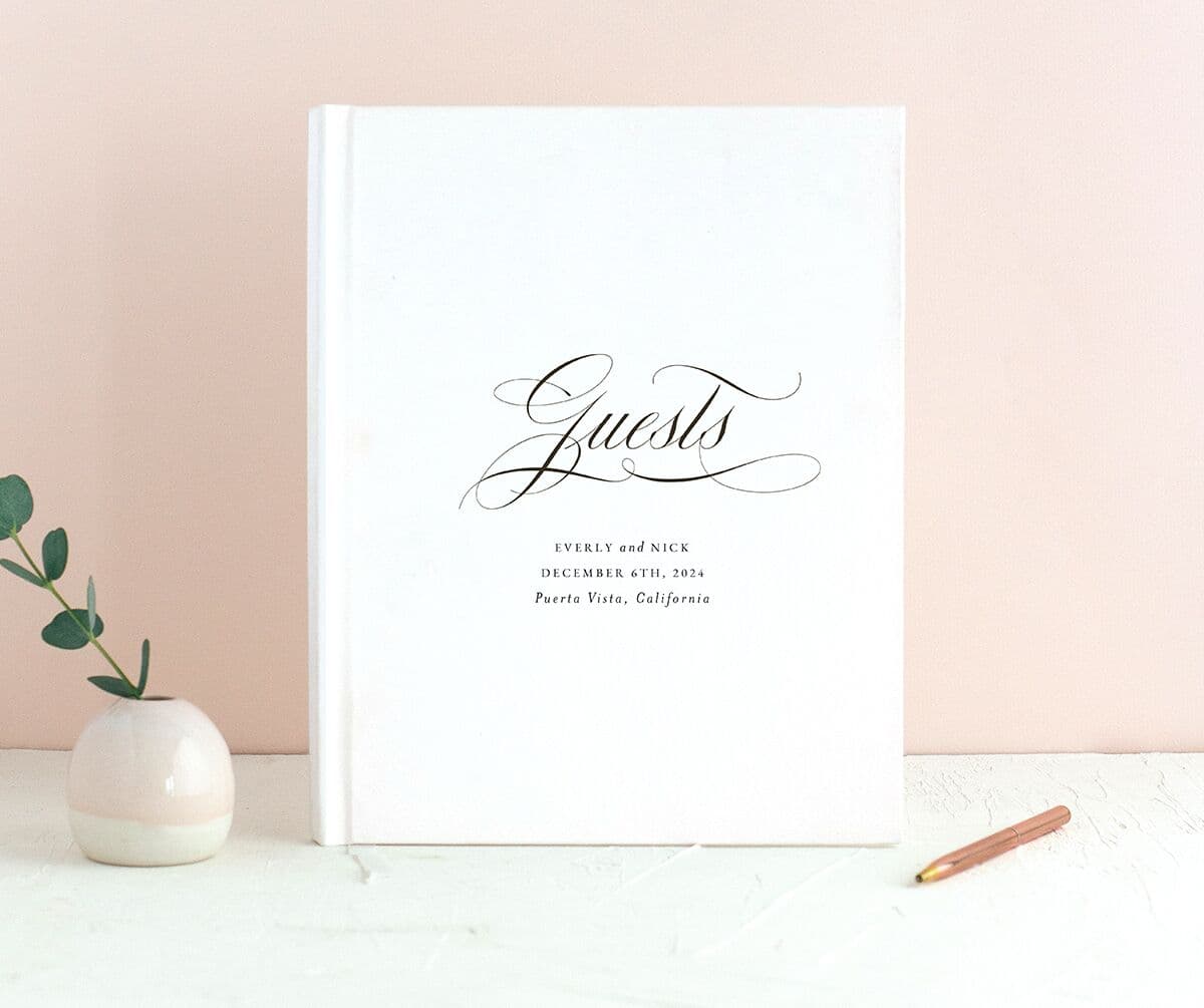Exquisite Regency Wedding Guest Book front in white