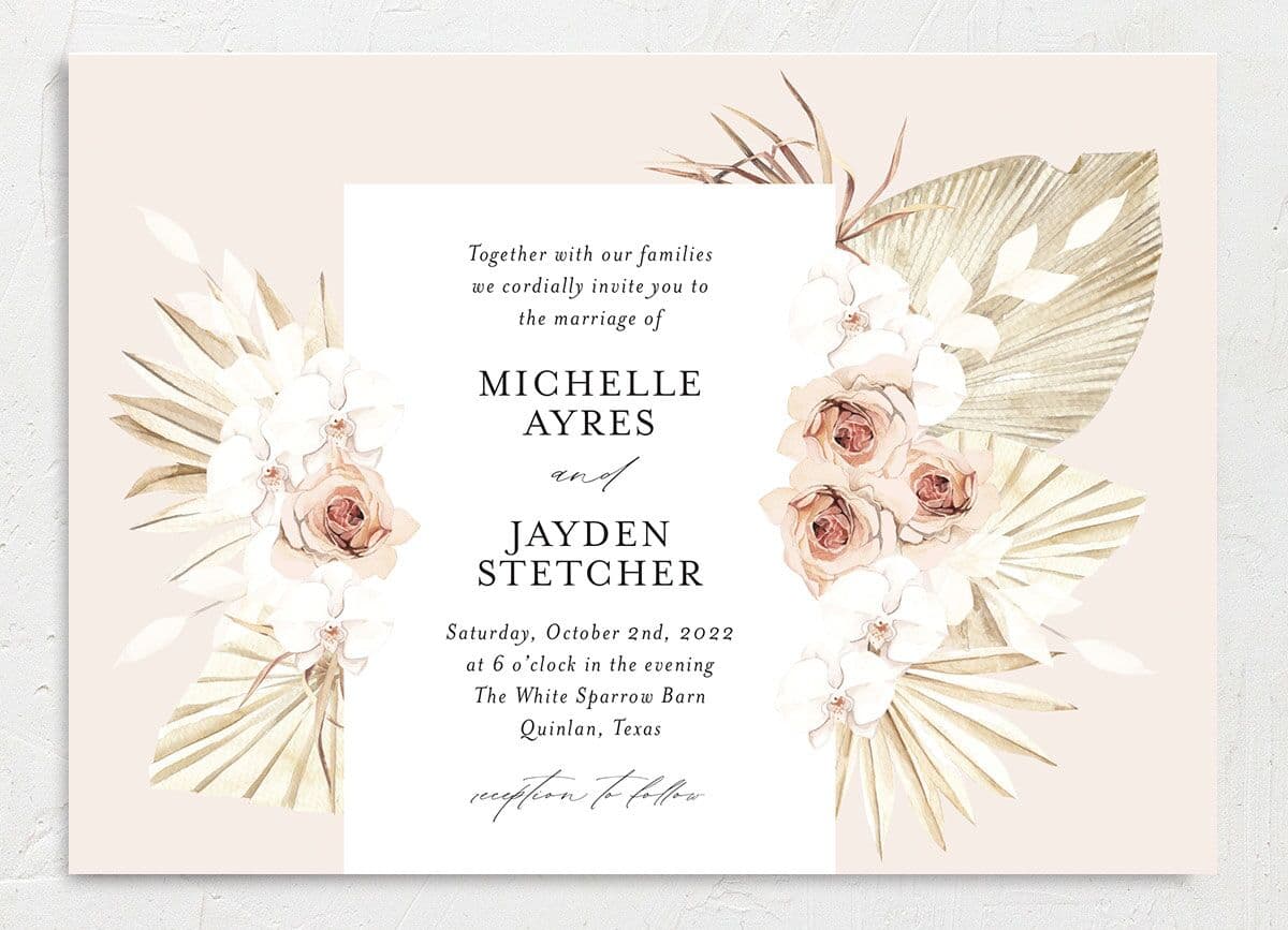 Bohemian Flowers Wedding Invitations front in pink
