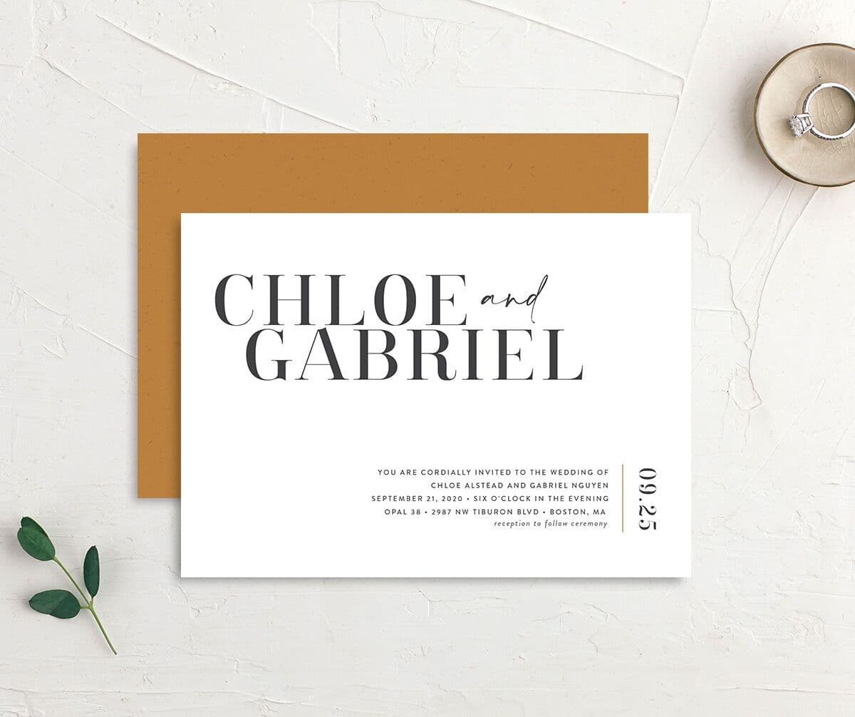 Contemporary Chic Wedding Invitations front-and-back in white