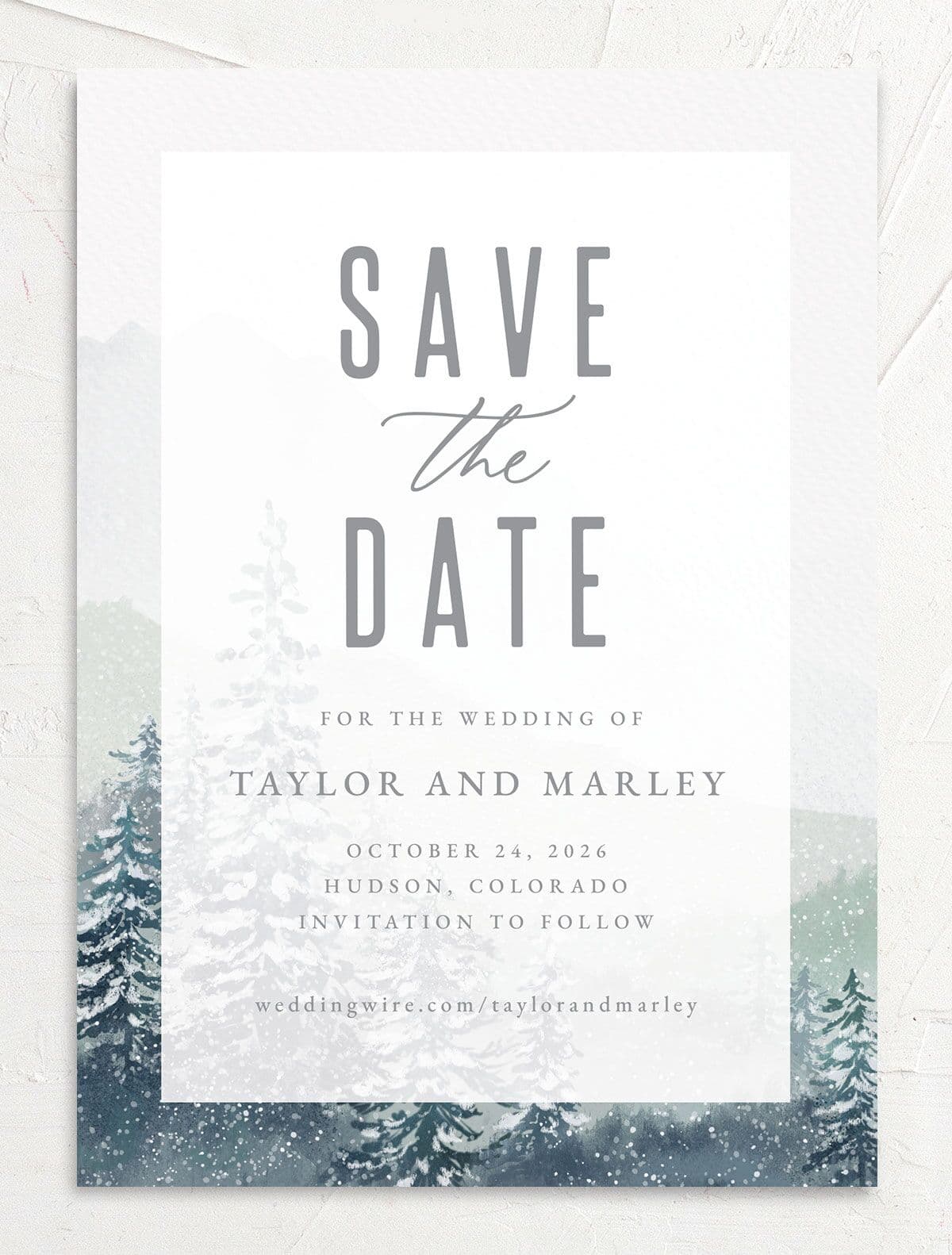 Mountain Canvas Save the Date Cards back in teal