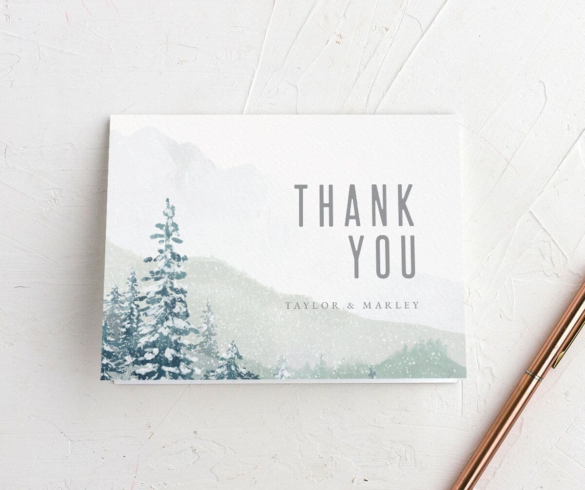 Mountain Canvas Thank You Cards front in teal