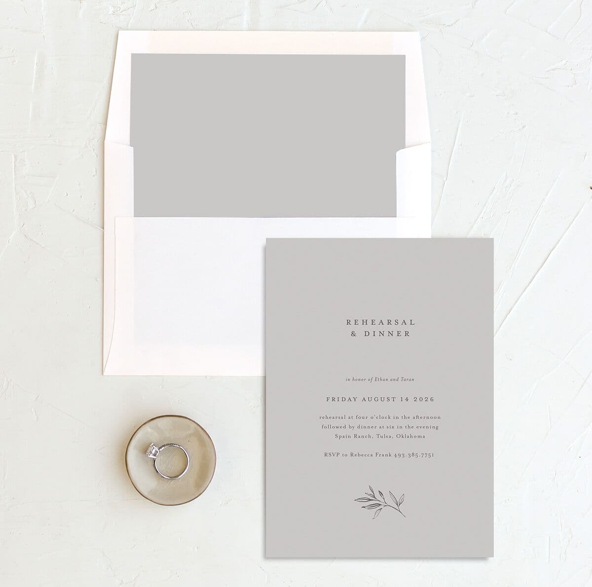 Simply Timeless Rehearsal Dinner Invitations envelope-and-liner in grey