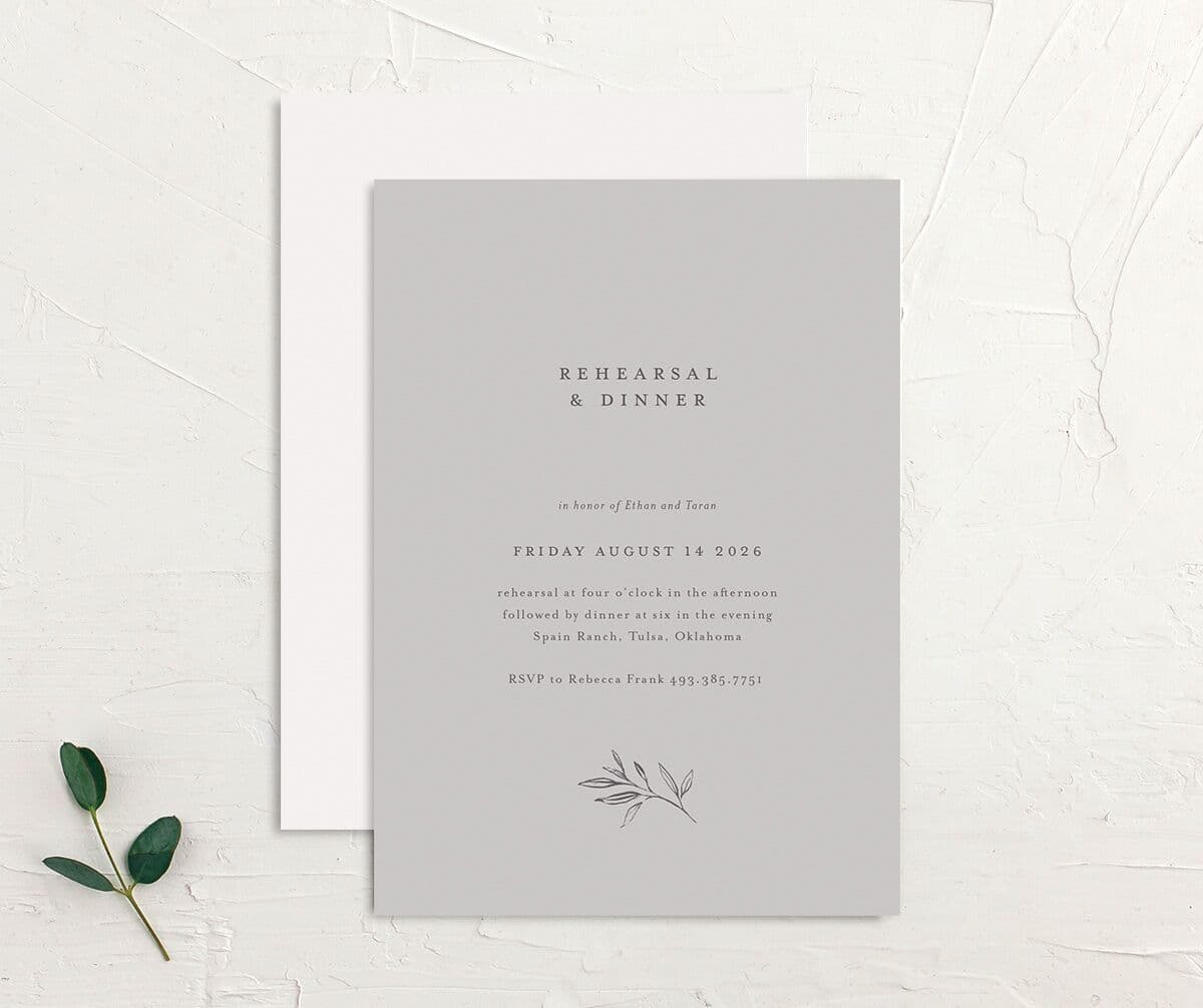 Simply Timeless Rehearsal Dinner Invitations front-and-back in grey