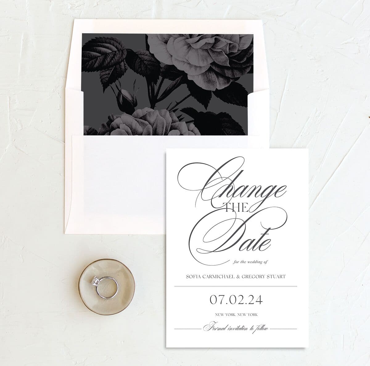 Classic Blooms Change the Date Cards envelope-and-liner in white