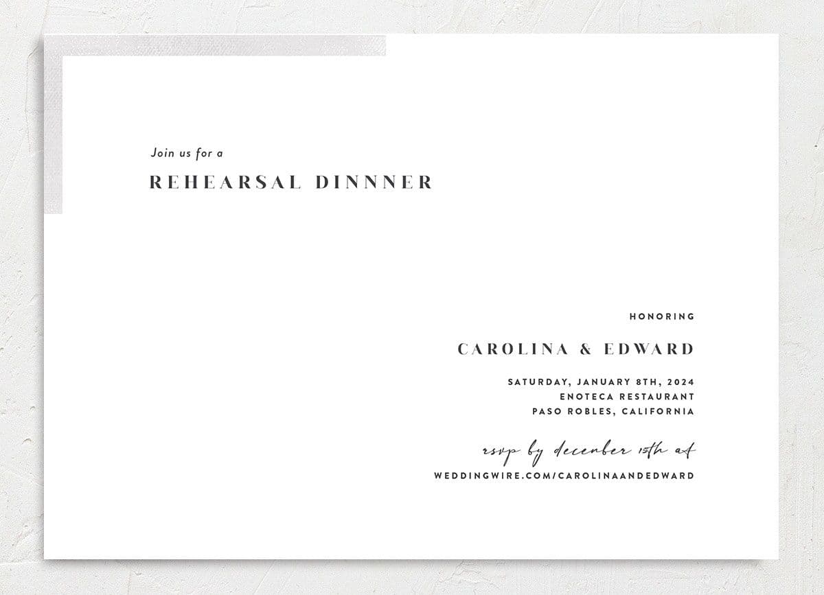 Simple Touches Rehearsal Dinner Invitations front in grey