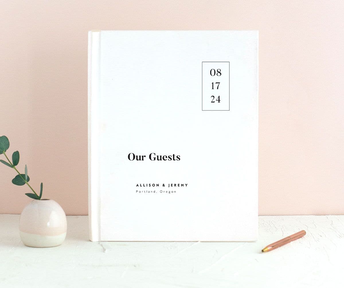 Modern Bold Wedding Guest Book front in white