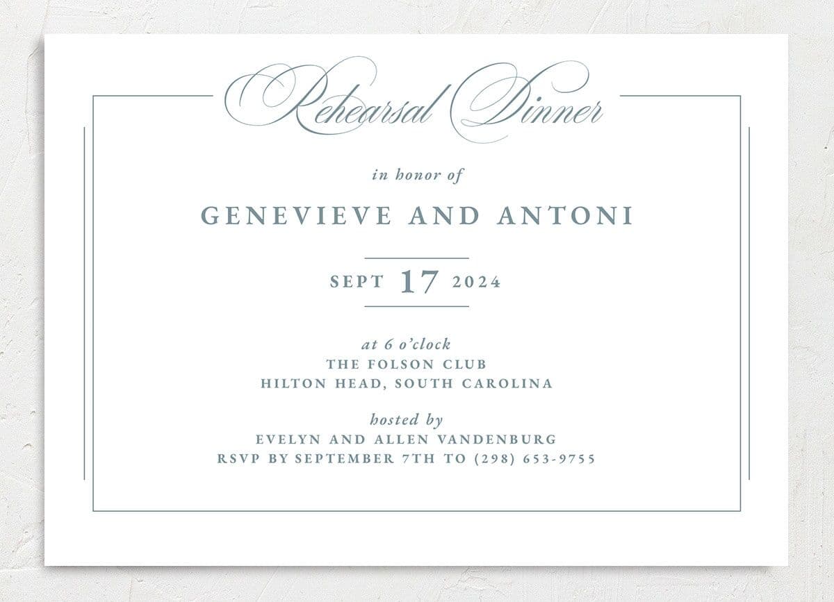 Refined Photograph Rehearsal Dinner Invitations front in white