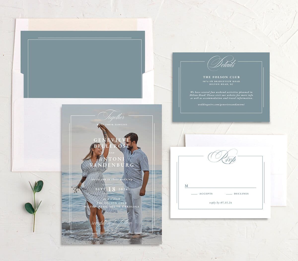 Refined Photograph Wedding Invitations suite in white